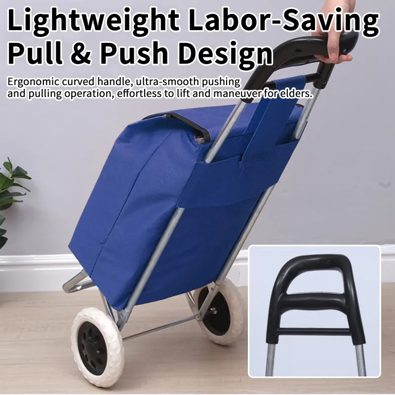 Shopping Cart Shopping Carry Shopping Trolley, Removable Bag, Folding Shopping Cart with Wheels Large and Lightweight Shopping Trolley (Blue) Blue-2