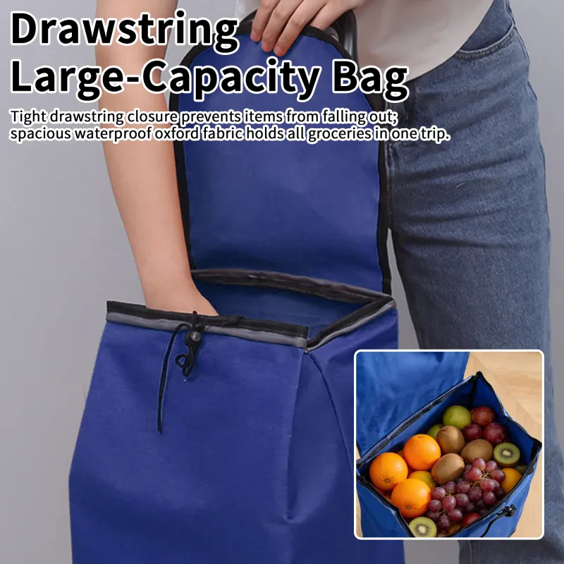 Shopping Cart Shopping Carry Shopping Trolley, Removable Bag, Folding Shopping Cart with Wheels Large and Lightweight Shopping Trolley (Blue) Blue-3