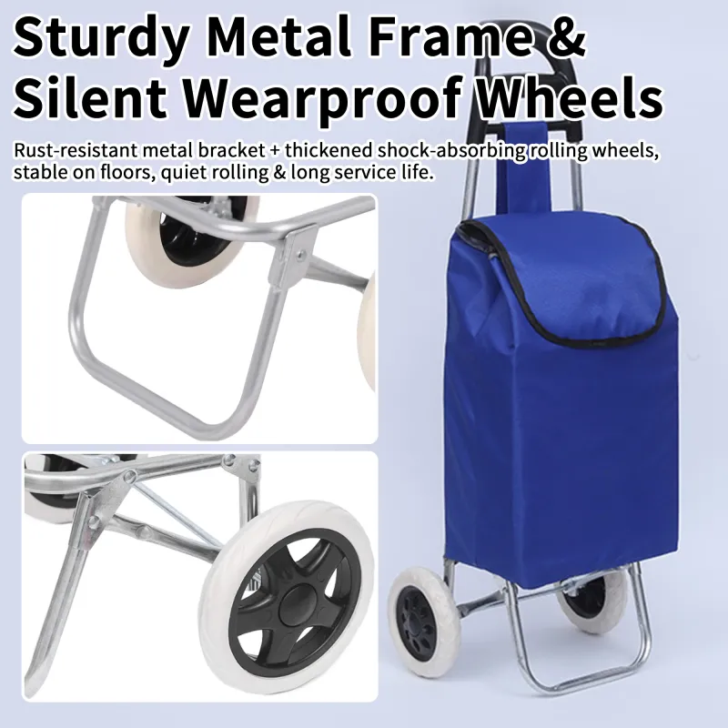 Shopping Cart Shopping Carry Shopping Trolley, Removable Bag, Folding Shopping Cart with Wheels Large and Lightweight Shopping Trolley (Blue) Blue-4