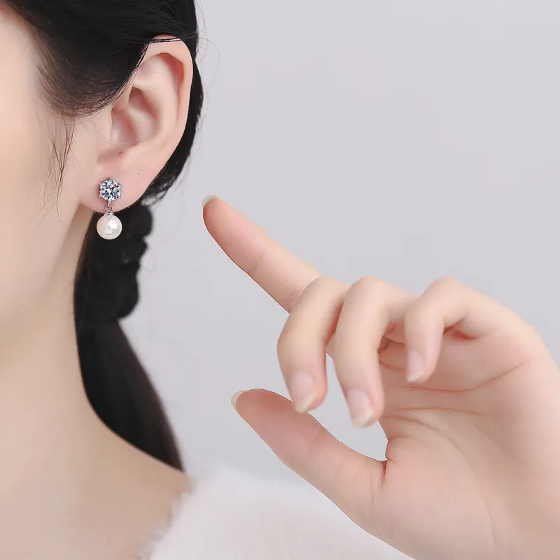 Six-Claw Tassel Pearl Earrings with S925 Silver Studs, High-End Elegant Style Silver-3