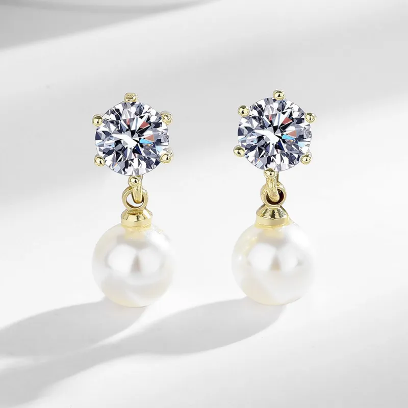 Six-Claw Tassel Pearl Earrings with S925 Silver Studs, High-End Elegant Style