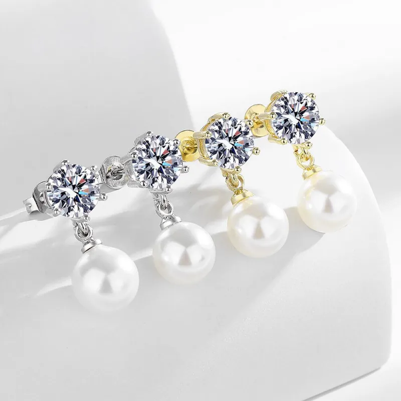 Six-Claw Tassel Pearl Earrings with S925 Silver Studs, High-End Elegant Style Gold-2