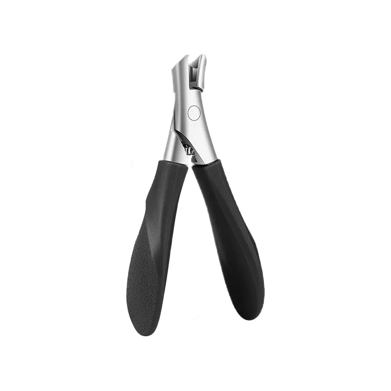 Small, angled nail clippers with anti-splash design, suitable for trimming thick, hard toenails