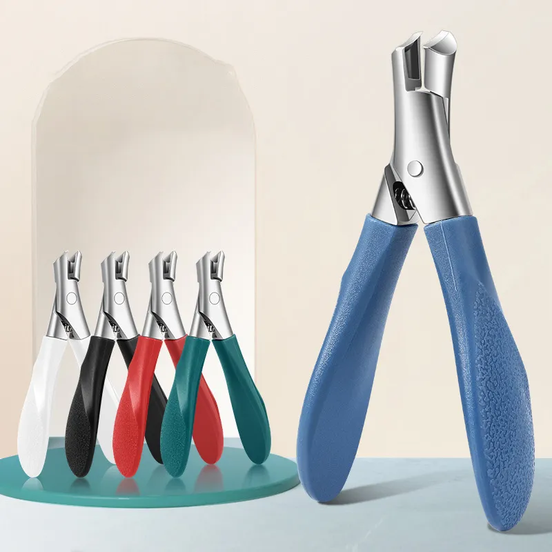 Small, angled nail clippers with anti-splash design, suitable for trimming thick, hard toenails. Blue-3