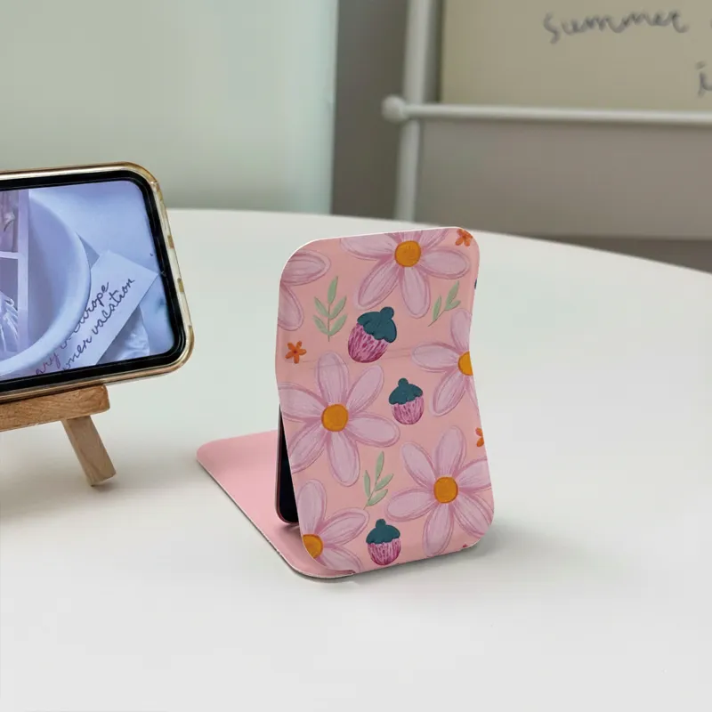 Small portable mirror for women, desktop stand-up makeup mirror, mini folding handheld vanity mirror Pink S-2