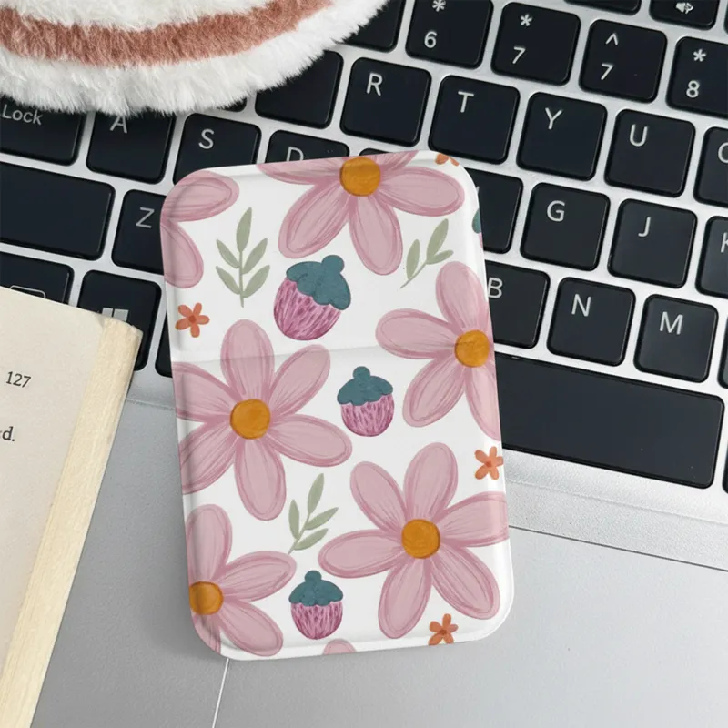 Small portable mirror for women, desktop stand-up makeup mirror, mini folding handheld vanity mirror Pink S-3