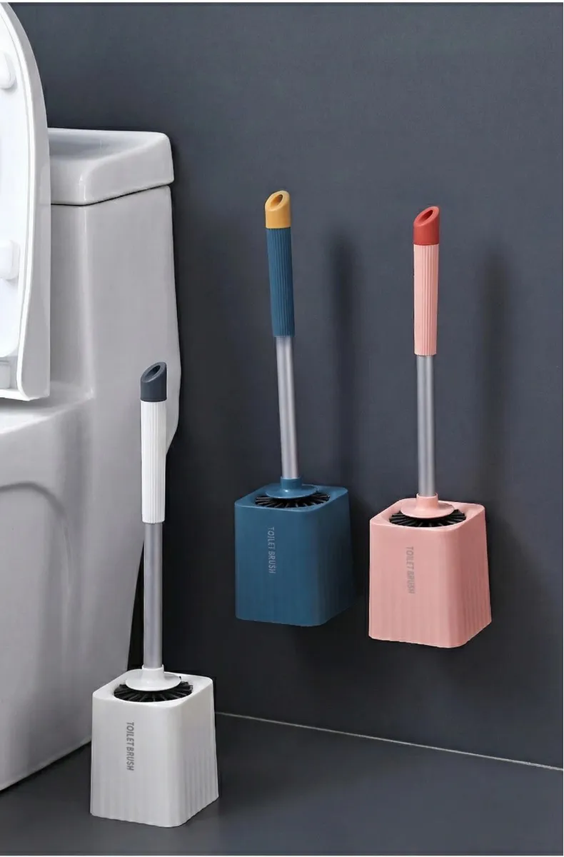 Soft silicone toilet brush for home use, reaches all corners, wall-mounted cleaning brush with long handle, a powerful toilet cleaning tool. Pink-1