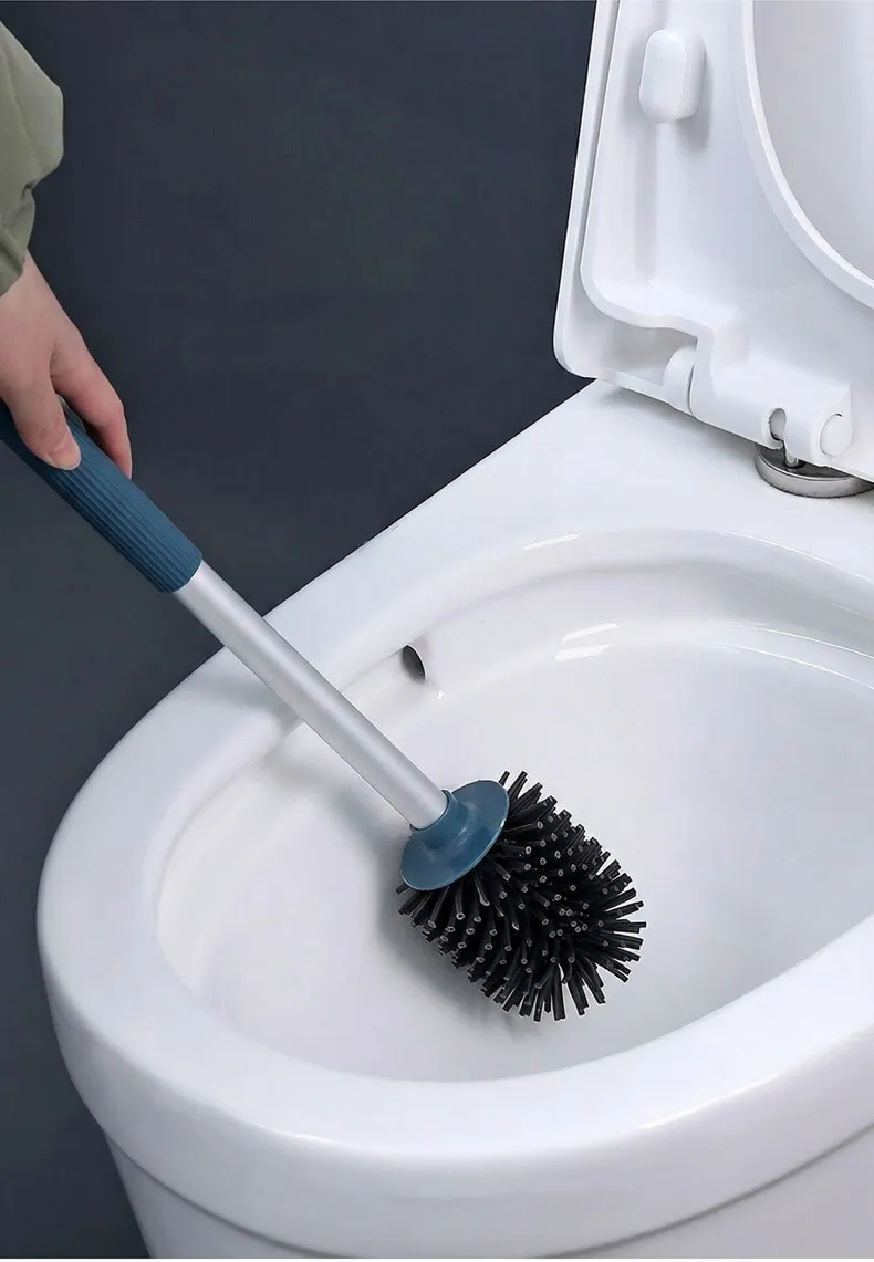 Soft silicone toilet brush for home use, reaches all corners, wall-mounted cleaning brush with long handle, a powerful toilet cleaning tool. Pink-3