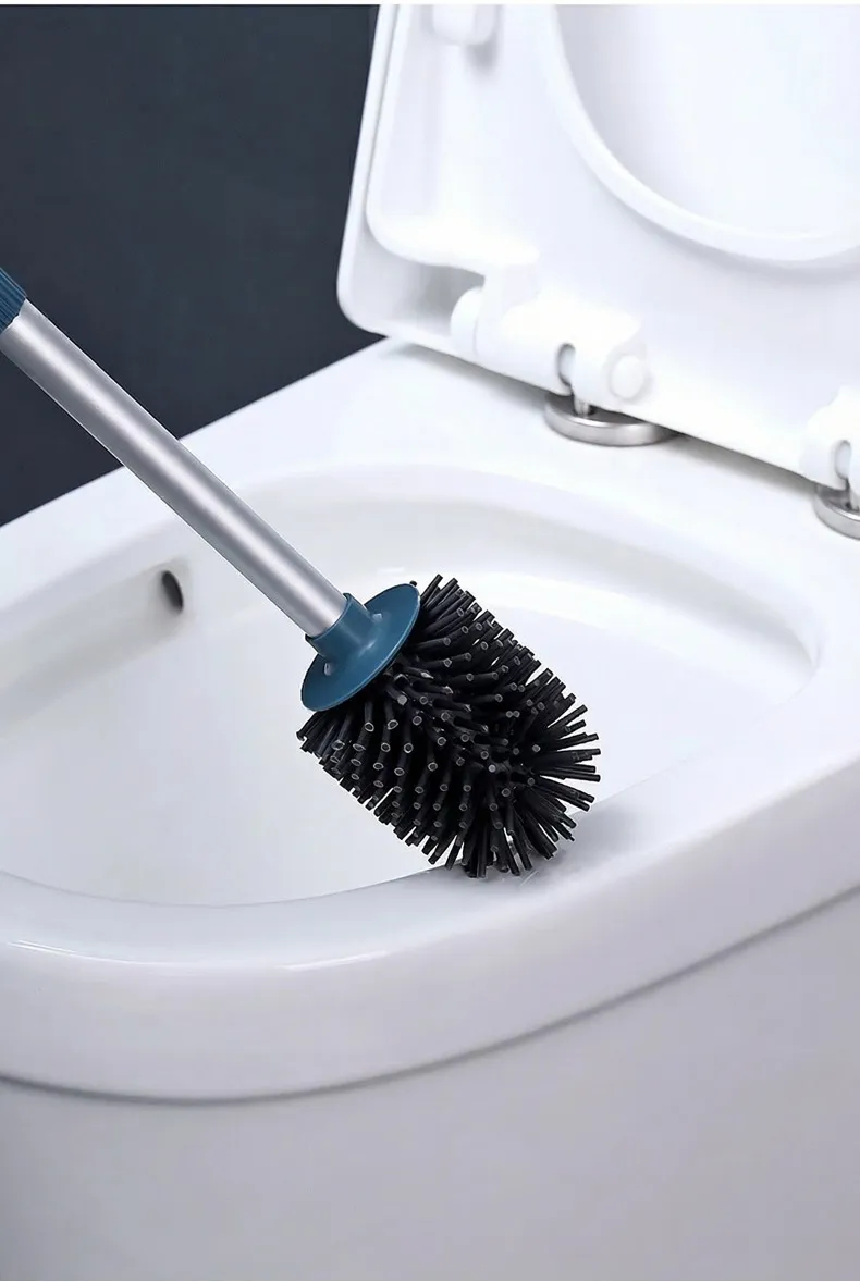 Soft silicone toilet brush for home use, reaches all corners, wall-mounted cleaning brush with long handle, a powerful toilet cleaning tool. Blue-2