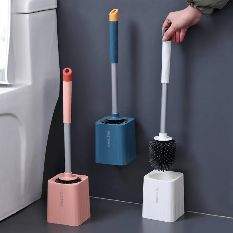 Soft silicone toilet brush for home use, reaches all corners, wall-mounted cleaning brush with long handle, a powerful toilet cleaning tool. White-3