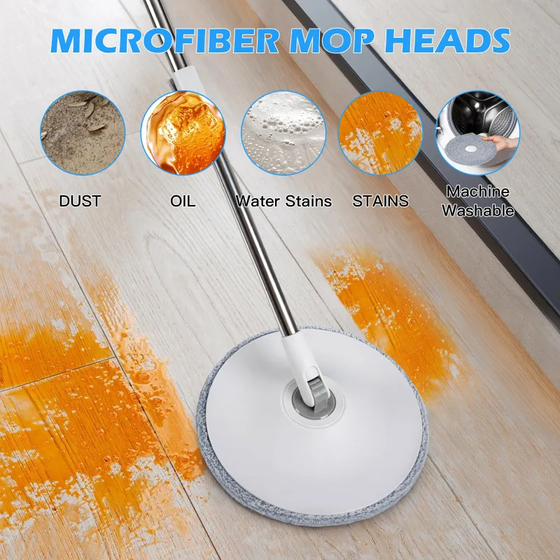 Spin Mop Bucket System, Deluxe 360 Spinning Mop Bucket, Floor Cleaning System,  Cleaning Support Self Separation Sewage and Clean Water White-7