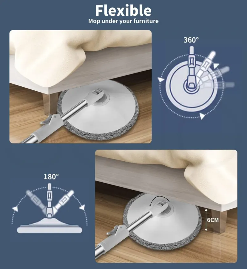 Spin Mop Bucket System, Deluxe 360 Spinning Mop Bucket, Floor Cleaning System,  Cleaning Support Self Separation Sewage and Clean Water White-8