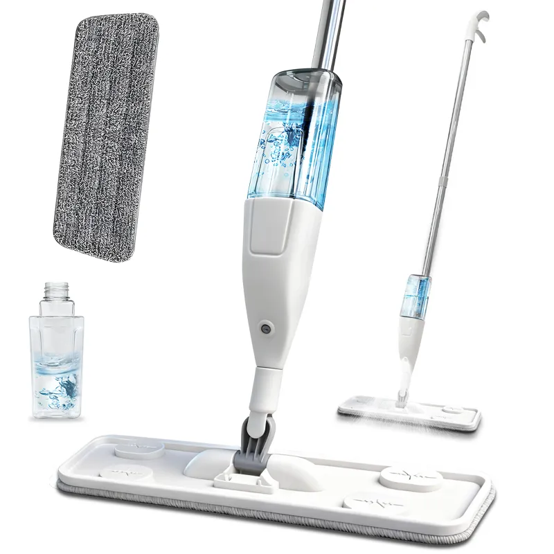 Spray Mop, Pivoting Flat Head, Fine Mist Refillable Bottle, White