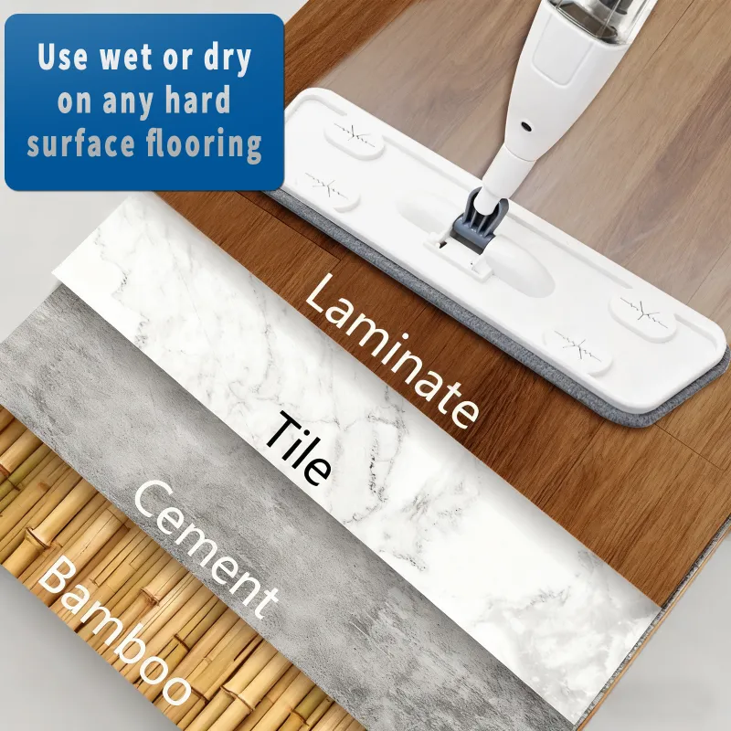 Spray Mop, Pivoting Flat Head, Fine Mist Refillable Bottle, White White-2