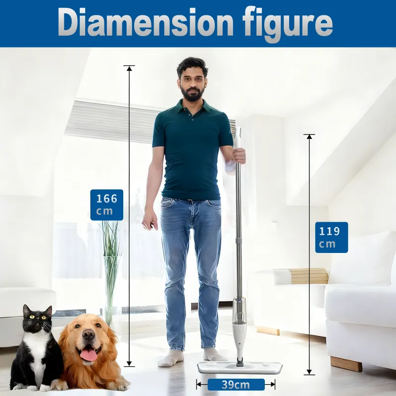 Spray Mop, Pivoting Flat Head, Fine Mist Refillable Bottle, White White-6