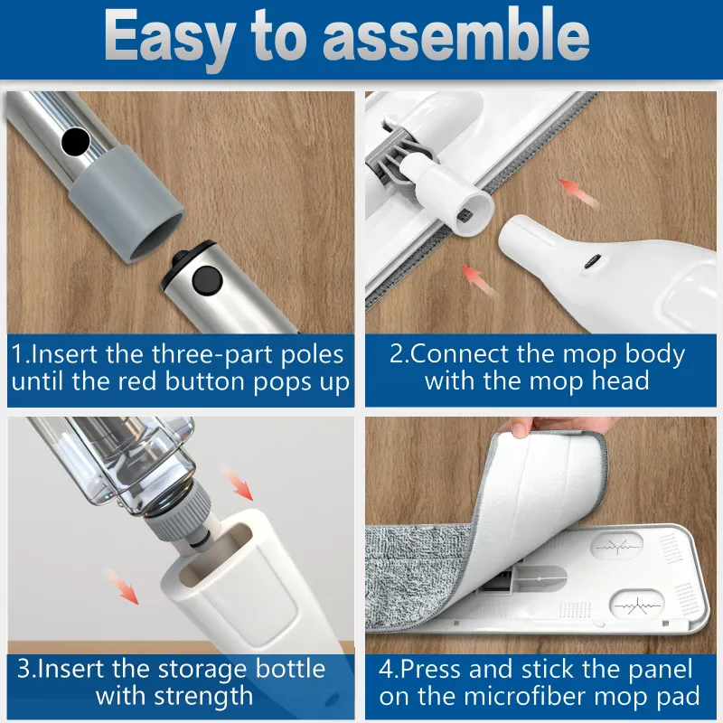 Spray Mop, Pivoting Flat Head, Fine Mist Refillable Bottle, White White-8