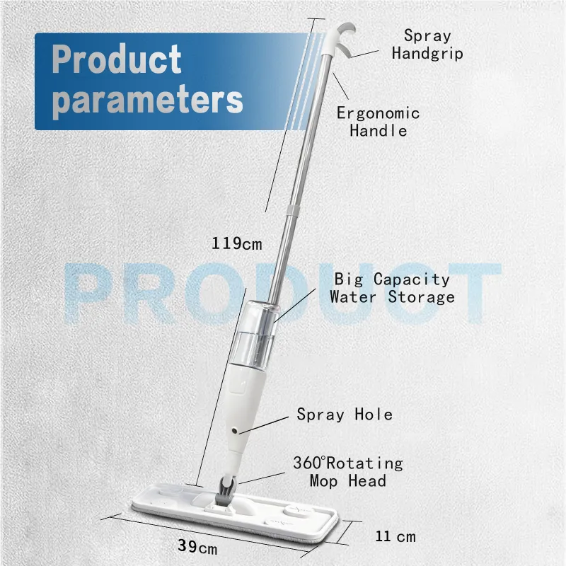 Spray Mop, Pivoting Flat Head, Fine Mist Refillable Bottle, White White-9