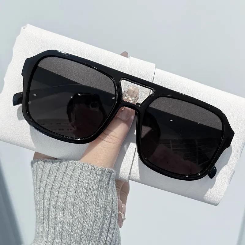 Square Sunglasses for Men Women Double Beam PC Frame Sun Glasses UV Protection Black-2