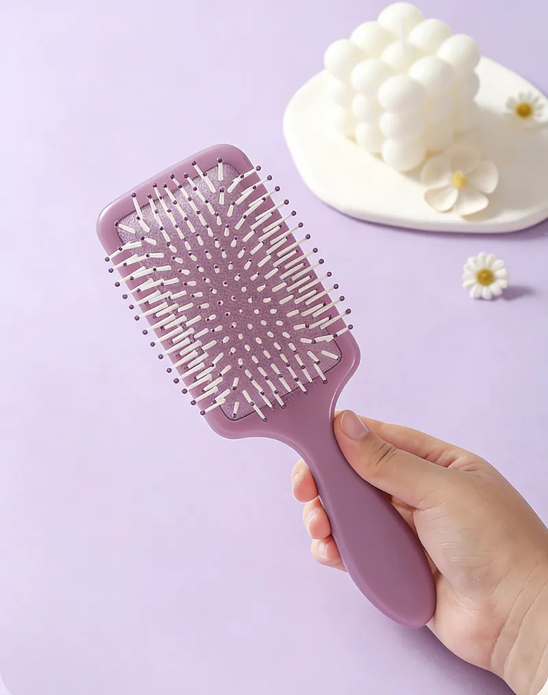 Square Totem Massage Fluffy Hairbrush with Airbag, Detangling Cushion Brush, High Elastic Head Massage Brush Purple S-2