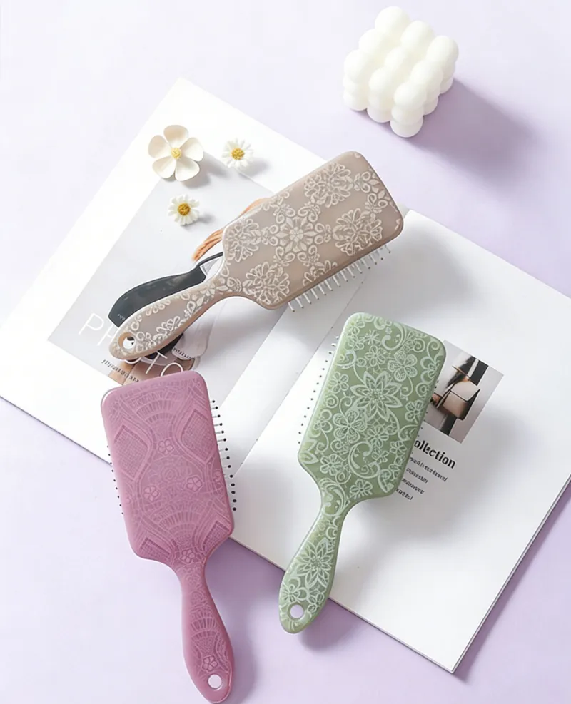 Square Totem Massage Fluffy Hairbrush with Airbag, Detangling Cushion Brush, High Elastic Head Massage Brush Purple S-3