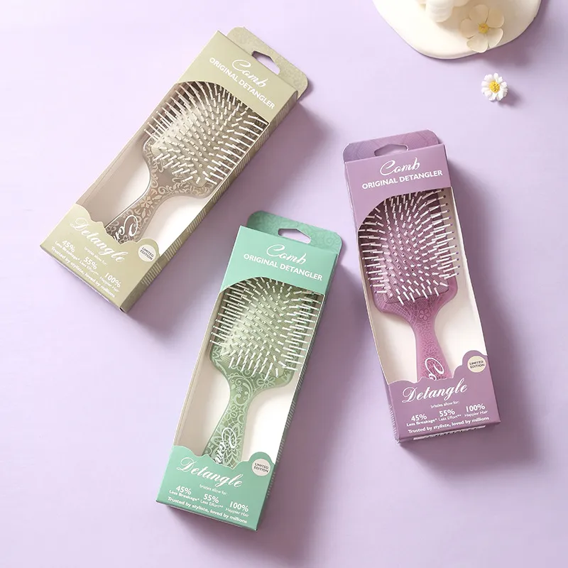 Square Totem Massage Fluffy Hairbrush with Airbag, Detangling Cushion Brush, High Elastic Head Massage Brush Brown S-2