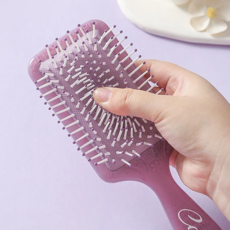 Square Totem Massage Fluffy Hairbrush with Airbag, Detangling Cushion Brush, High Elastic Head Massage Brush Brown S-4