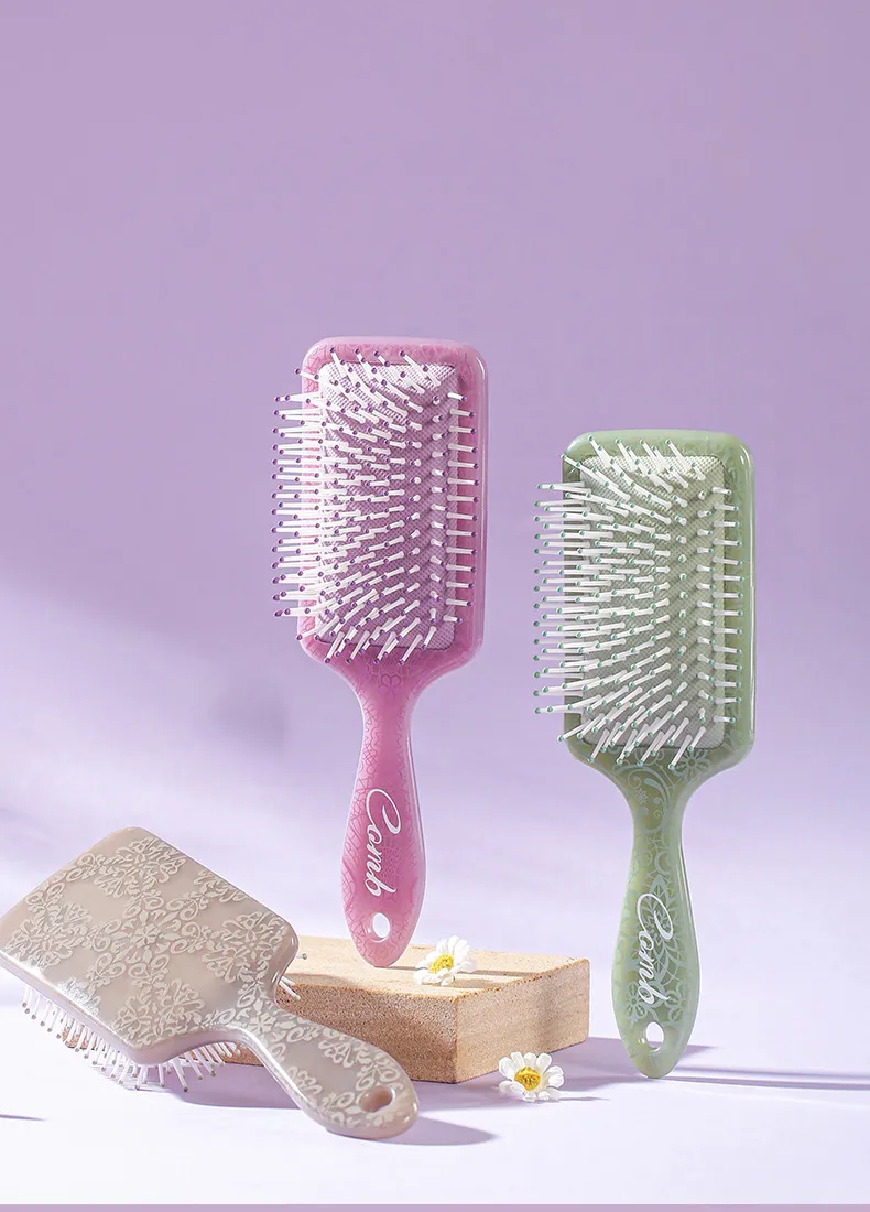 Square Totem Massage Fluffy Hairbrush with Airbag, Detangling Cushion Brush, High Elastic Head Massage Brush Brown S-1