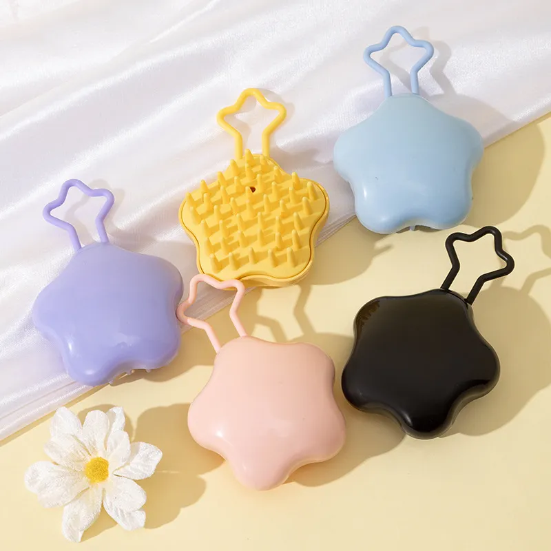 Star dual-use wet and dry coarse-tooth scalp cleansing and massaging comb, soft anti-itch shampoo head massager comb Pink S-2