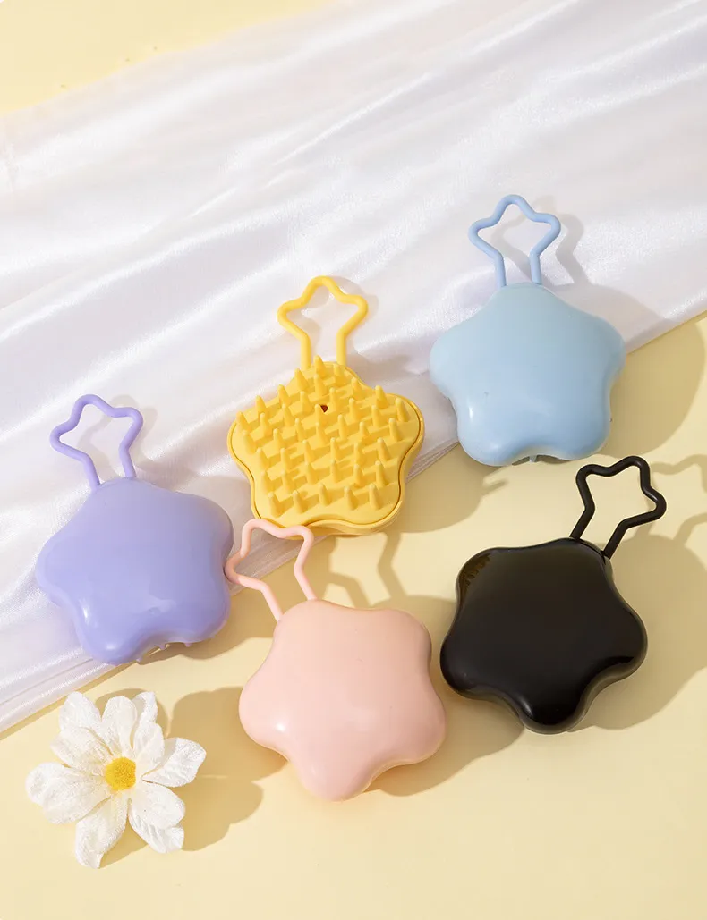 Star dual-use wet and dry coarse-tooth scalp cleansing and massaging comb, soft anti-itch shampoo head massager comb Yellow S-2