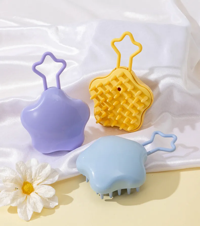 Star dual-use wet and dry coarse-tooth scalp cleansing and massaging comb, soft anti-itch shampoo head massager comb Yellow S-3