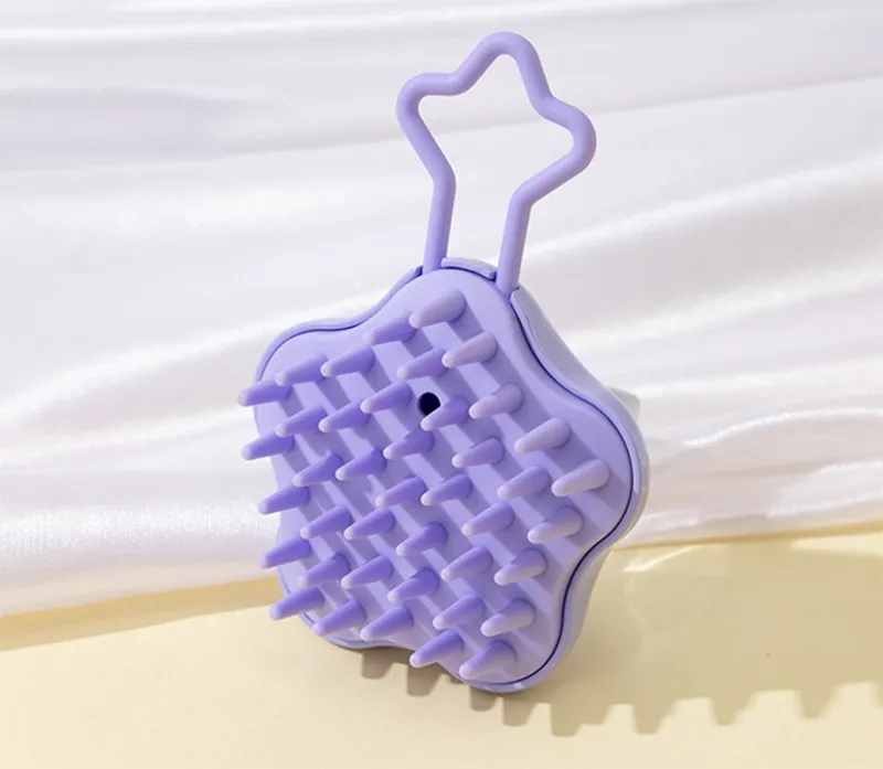 Star dual-use wet and dry coarse-tooth scalp cleansing and massaging comb, soft anti-itch shampoo head massager comb Purple S-3