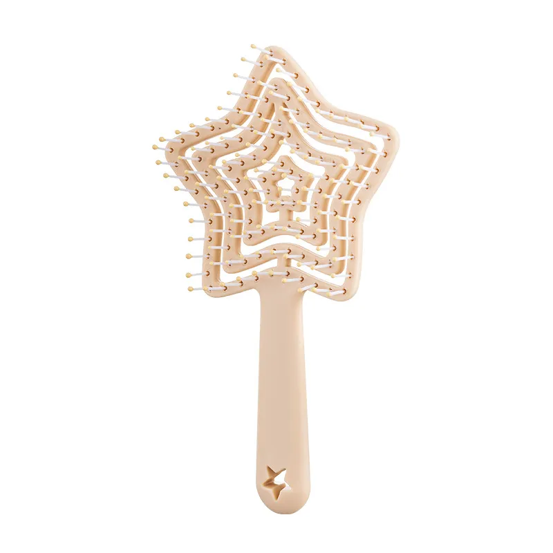 Star-shaped fluffy high-top comb, hollow hairdressing comb, portable small personal comb, girls' dorm head massage comb Brown