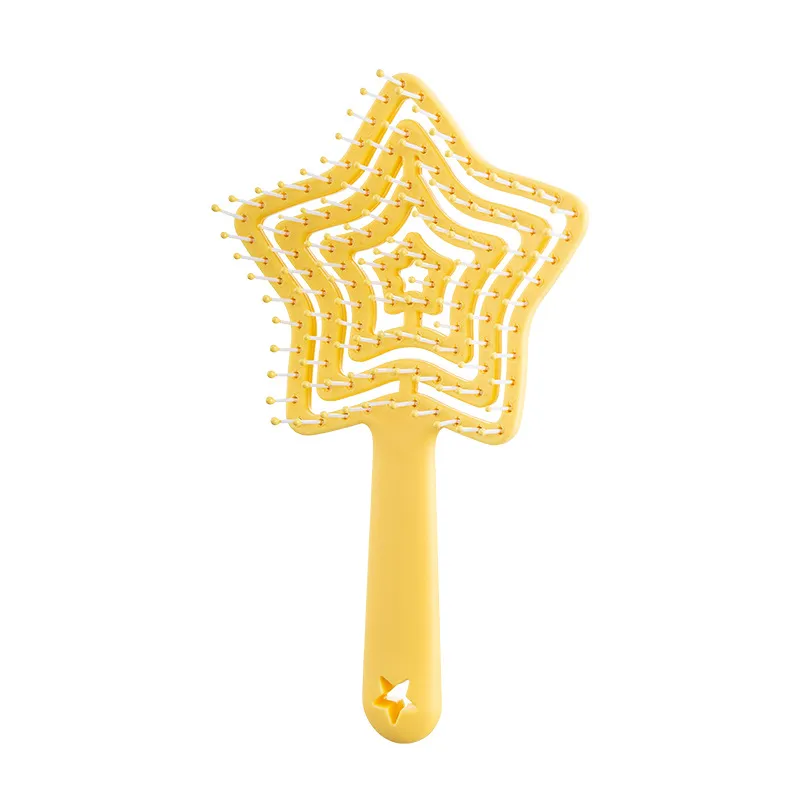 Star-shaped fluffy high-top comb, hollow hairdressing comb, portable small personal comb, girls' dorm head massage comb Yellow