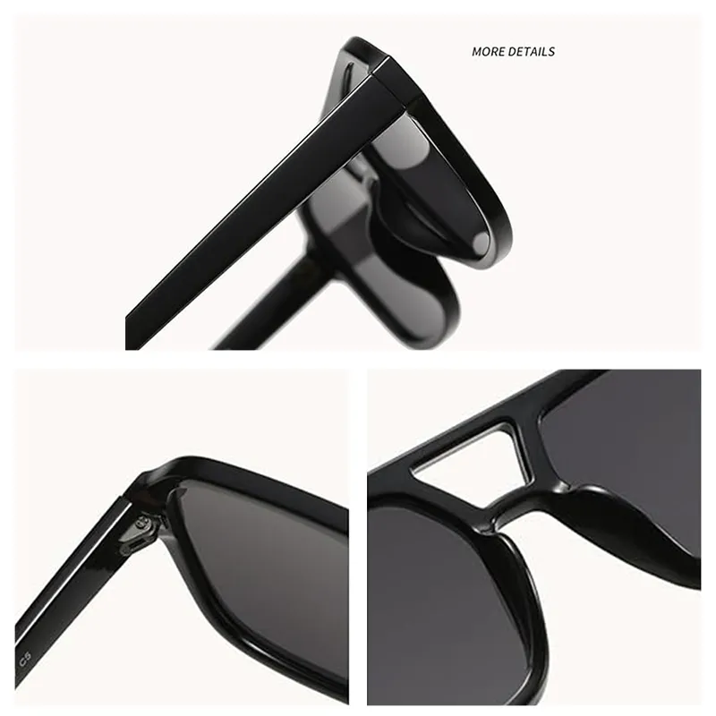 VoVoDeal TQA014 Retro Square Sunglasses - Double Beam 100% UV Protected Goggles for Men & Women Black-3