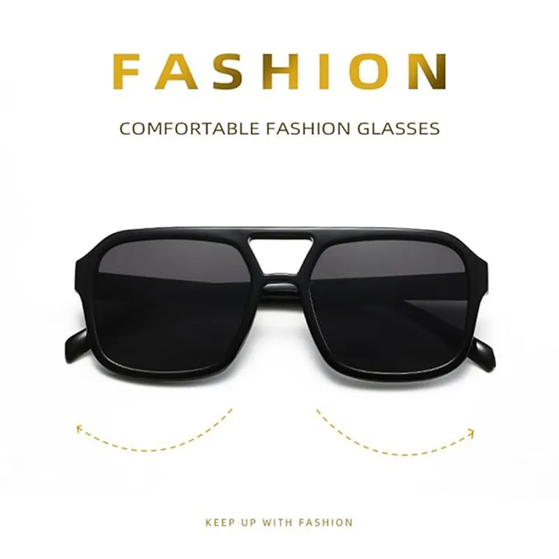 VoVoDeal TQA014 Retro Square Sunglasses - Double Beam 100% UV Protected Goggles for Men & Women Black-4