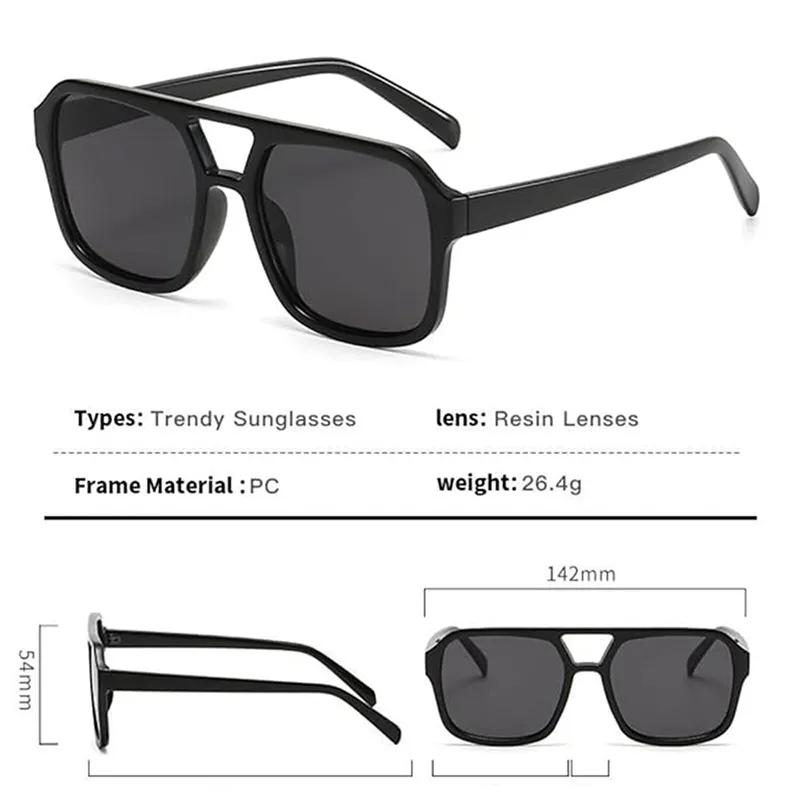 VoVoDeal TQA014 Retro Square Sunglasses - Double Beam 100% UV Protected Goggles for Men & Women Black-5