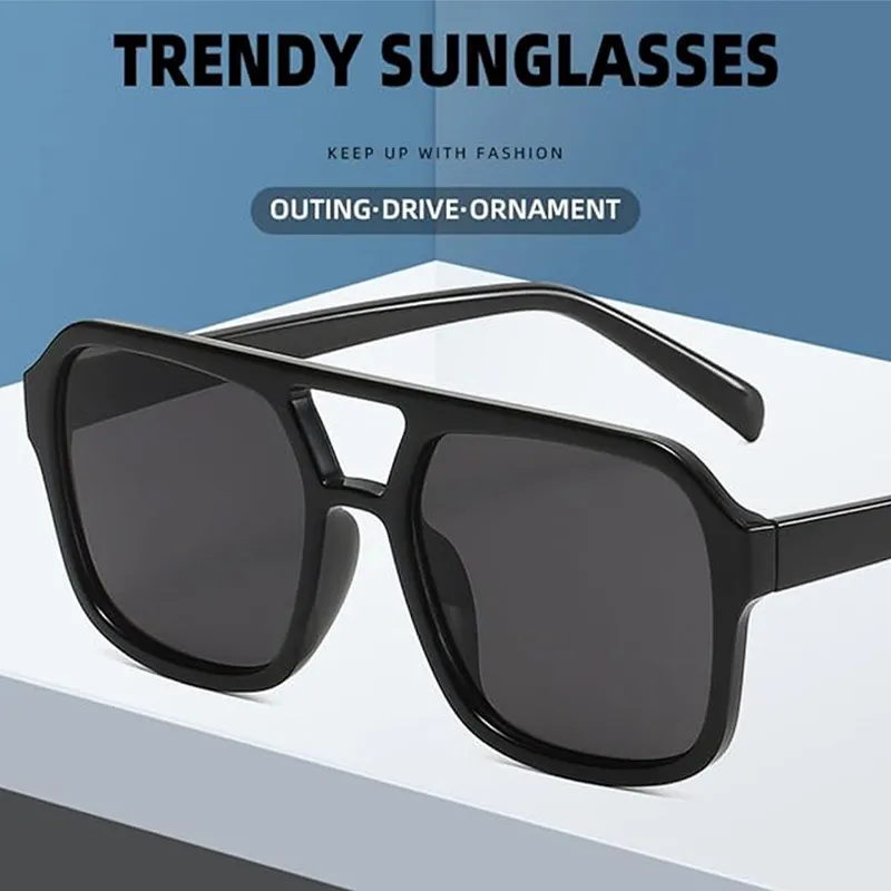 VoVoDeal TQA014 Retro Square Sunglasses - Double Beam 100% UV Protected Goggles for Men & Women Black-6