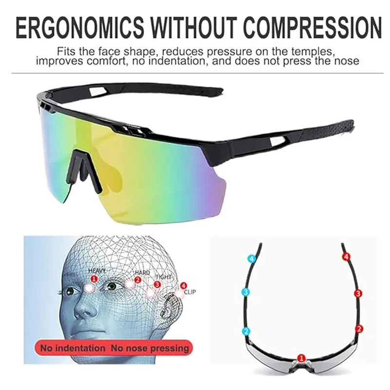 VovoDeal Oversized Sport Performance Sunglasses - Blue Mirror Lens Goggles for Cricket & Cycling Blue-7