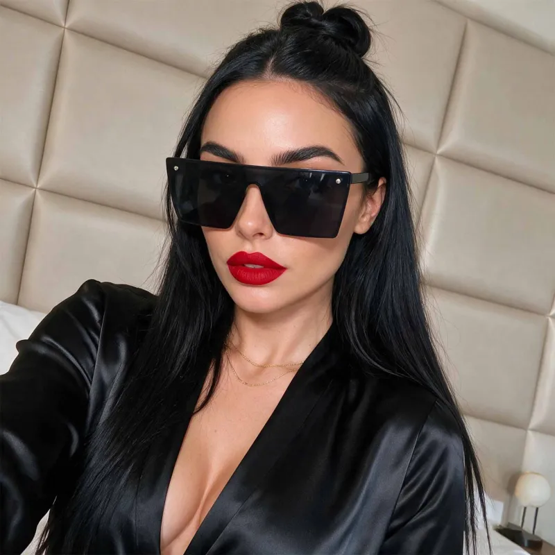 VovoDeal Frameless One-Piece Shield Sunglasses - Polarized Square Shades for High Fashion Black-6