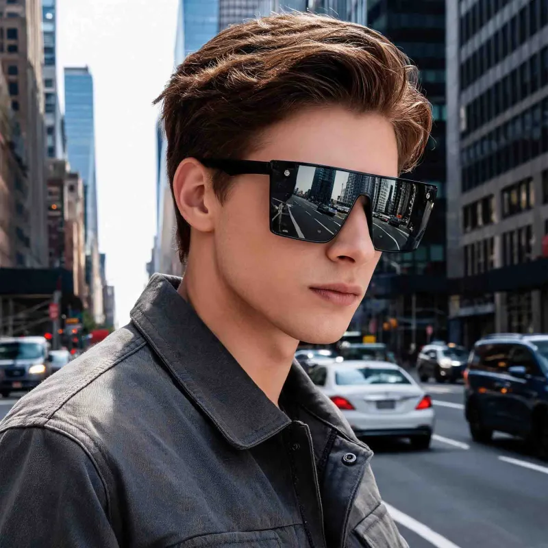 VovoDeal Frameless One-Piece Shield Sunglasses - Polarized Square Shades for High Fashion Black-7