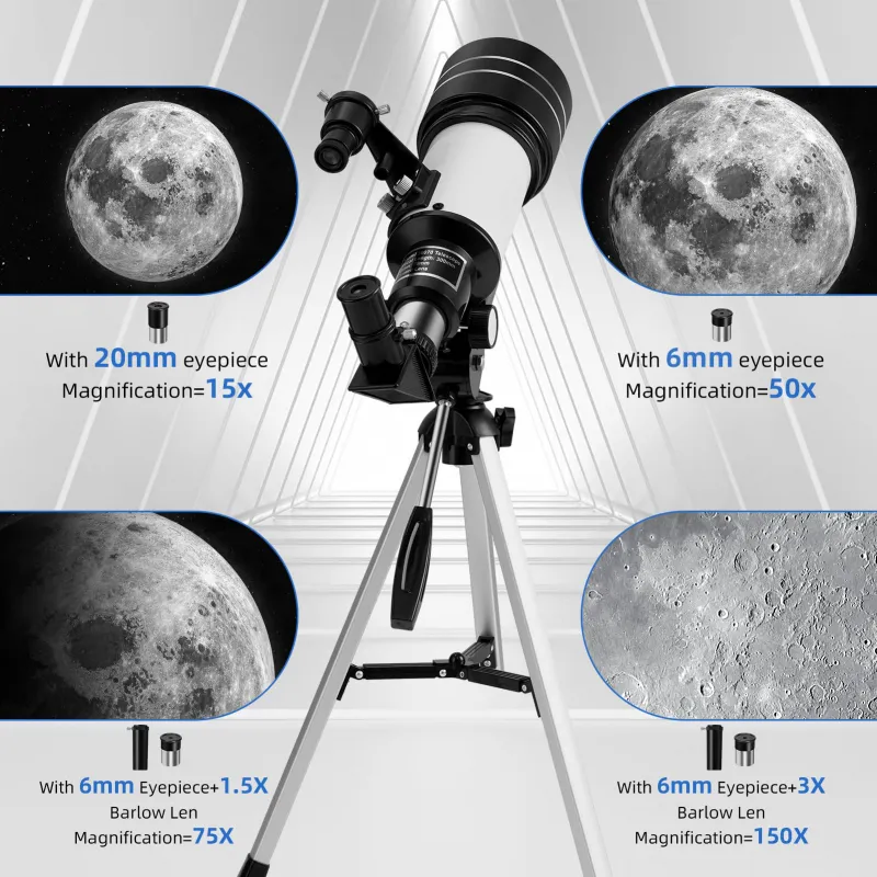 Telescope 70mm Aperture Astronomical Refractor, Focal Length 300 White-2