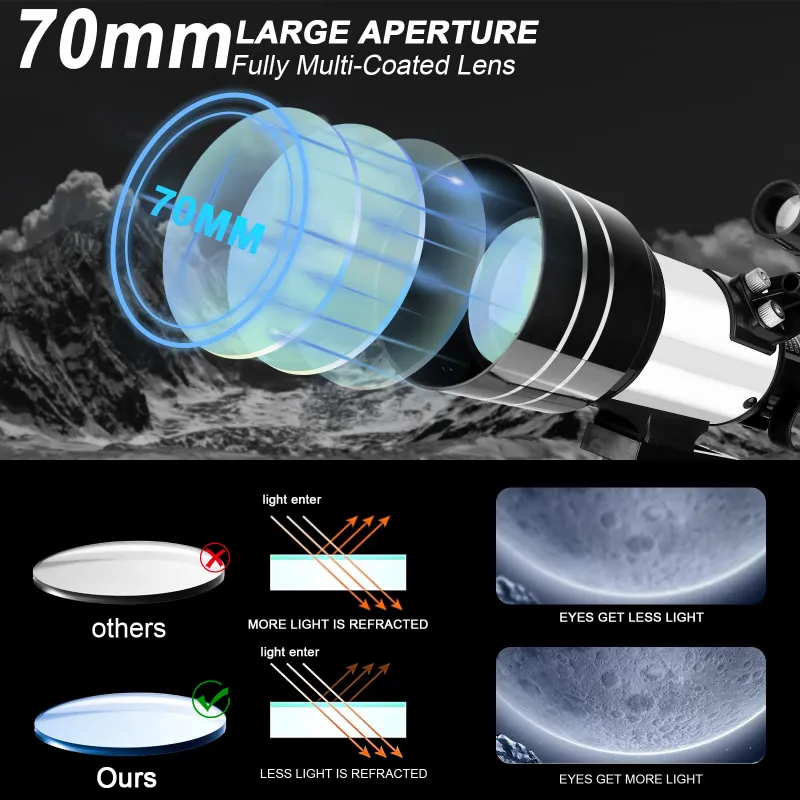 Telescope 70mm Aperture Astronomical Refractor, Focal Length 300 White-4
