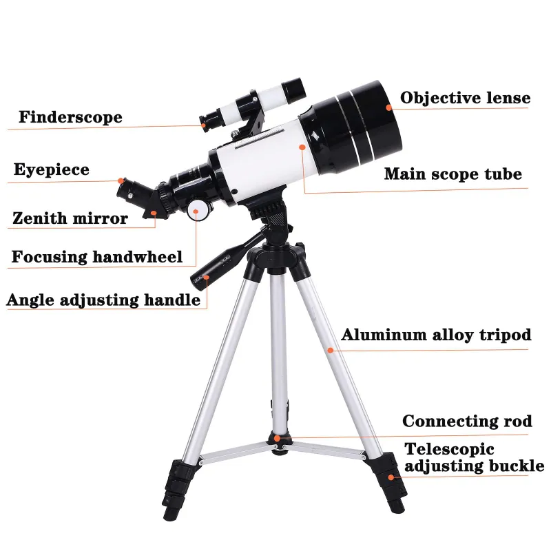 Telescope 70mm Aperture Astronomical Refractor, Focal Length 300 White-5