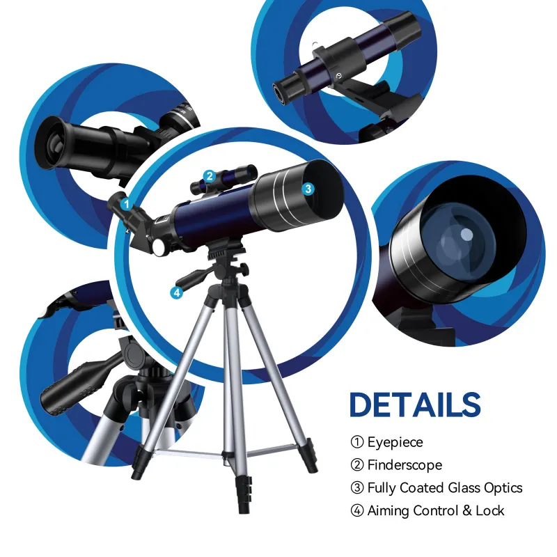 Telescope 70mm Aperture Astronomical RefractorTelescope, Focal Length 300 Blue-2