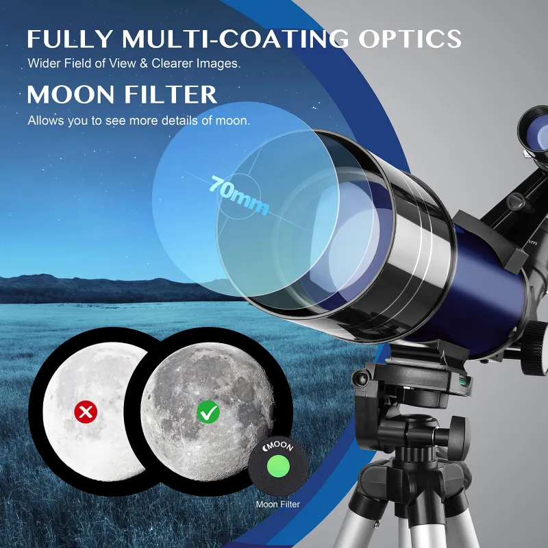 Telescope 70mm Aperture Astronomical RefractorTelescope, Focal Length 300 Blue-6