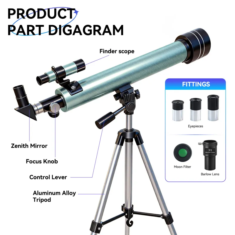 Telescope for Astronomy, 60mm Large Aperture 900mm Refractor Telescope with 675X Ultra HD Zoom Sky Blue-3