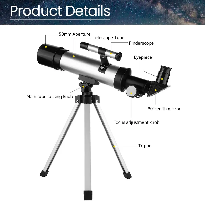 Telescope for Kids, 50mm Aperture 360mm Refractor Telescope for Astronomy with 90X Ultra HD Zoom White-2