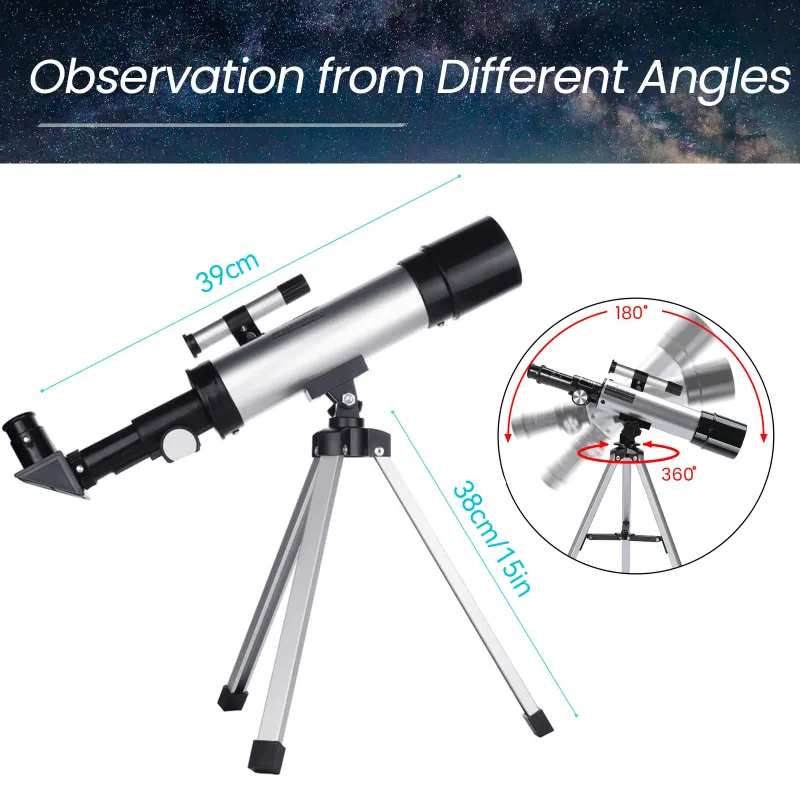 Telescope for Kids, 50mm Aperture 360mm Refractor Telescope for Astronomy with 90X Ultra HD Zoom White-3