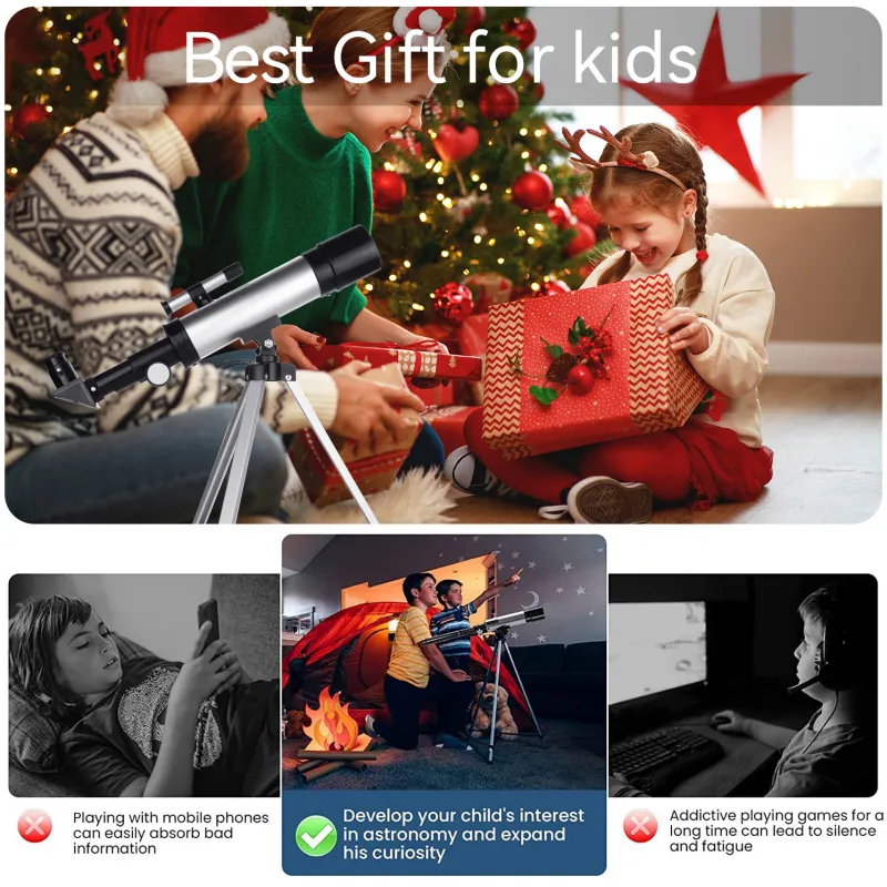 Telescope for Kids, 50mm Aperture 360mm Refractor Telescope for Astronomy with 90X Ultra HD Zoom White-5