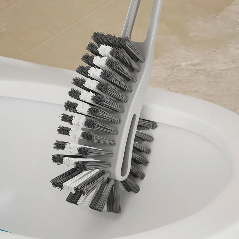 Thickened plastic long-handled double-sided toilet brush for cleaning hard-to-reach areas in toilets and bathrooms. White-2